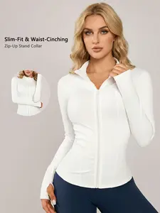 Women's Zip Up Stand Collar Zippered Jacket Long Sleeve with Thumb Holes Non Slip Slim Fit Breathable Yoga Top Ideal for Gym Workouts Running Cycling Stylish Casual 4 Season Activewear Sports Outerwear