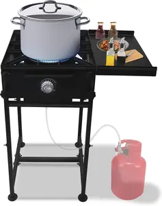 High BTU Steel Single Burner Stove for Camping - Outdoor Gas Stove with Regulator & Side Shelf