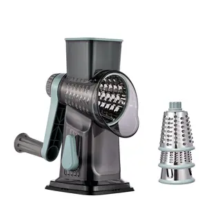 Rotary Cheese Grater, 1 Count Manual Vegetable Chopper with 3 Counts Replaceable Stainless Steel Cutting Blade, Vegetable Shredder, Vegetable Cutting Slicer, Vegetable Cutter, Multifunctional Kitchen Utensil, Summer for Gift