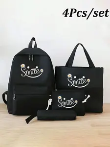 4pcs Print Fashion Backpack Set, Versatile Large Capacity Casual Commute Backpack, All Seasons Sports Bag