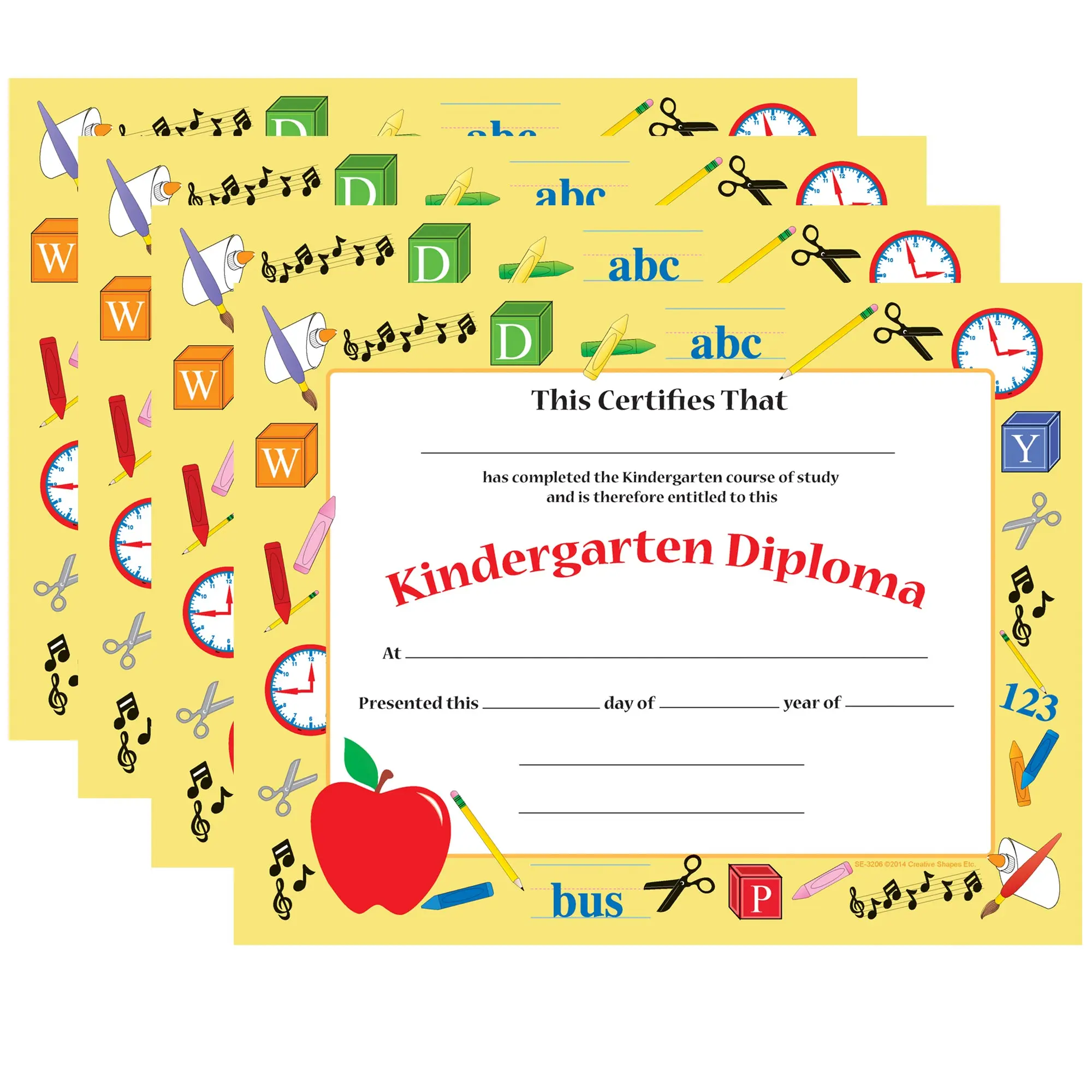 SHAPES ETC. Recognition Certificate - Kindergarten Diploma, Easy-to-Print, Laser & Inkjet Compatible, School Award, Office Stationery Supplies