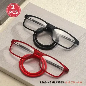 2-Pack Unisex Magnetic Reading Glasses, Portable Adjustable Neck Hanging Fashionable Trendy Magnifying Glass with +100°-+400° Magnification for Women and Men