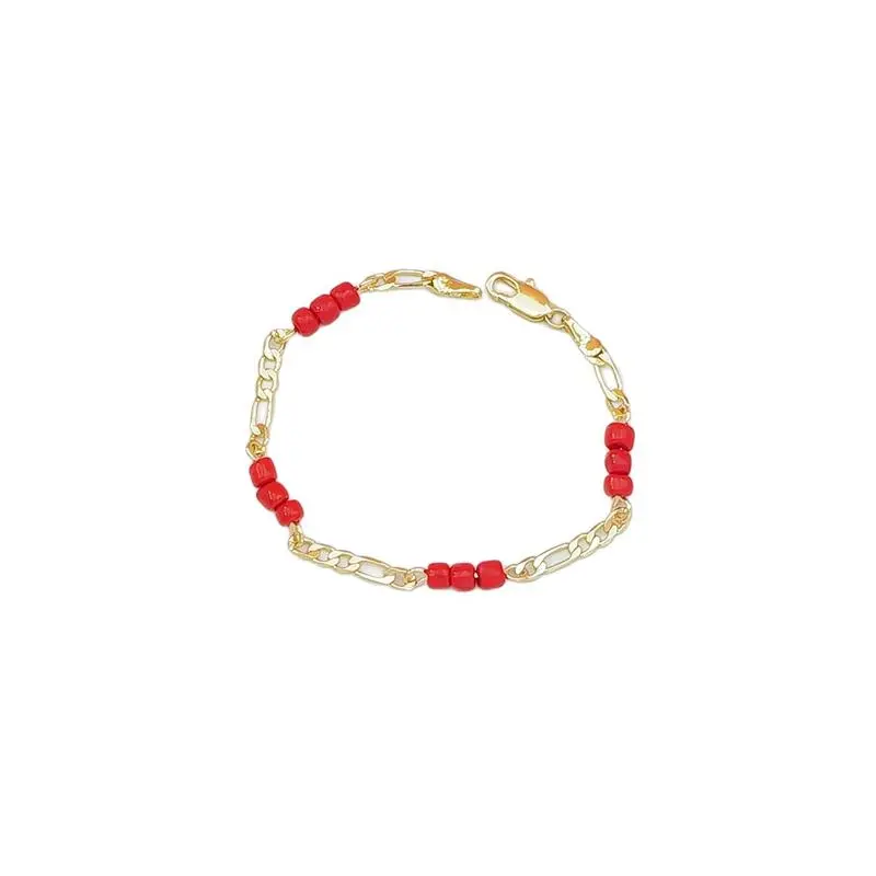 Women's Retro Beaded Chain Jewelry, 2 Piece Set with Red Rice Bead Bracelet & Anklet, Bohemian Style for Beach Party, Two Piece Set
