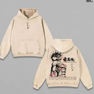 Eren Yeager Attack on Titan Hoodie & Tee Washed – Vintage Oversized Heavy Cotton Double Printed Front & Back Anime Manga Graphic Hoodie / T-Shirt, Retro Unisex Streetwear Top, The Rumbling Collector Edition, AOT Hoodie & Tee Washed 1OM