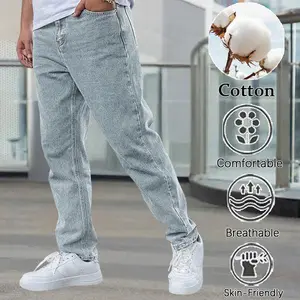 Light Grey High-Cotton Slim-Fit Jeans | Minimalist Streetwear Denim