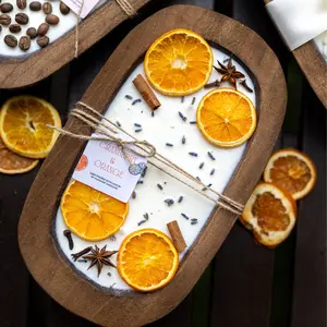 Dough Bowl Candle With Cotton Wick and Soy Wax/ Orange Bowl Candle /Farmhouse Candle / Fruit Candle /3 Wood Wick Candle /Mother's Day Gift Decoration Light Hand Ornaments Freshener