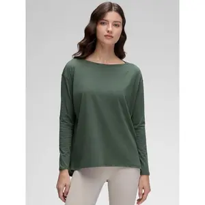 CRZ YOGA Long Sleeve Workout Shirts for Women Loose Fit-Pima Cotton Yoga Shirts Casual Fall Tops Shirts