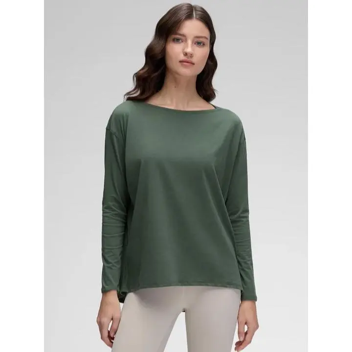 CRZ YOGA Long Sleeve Workout Shirts for Women Loose Fit-Pima Cotton Yoga Shirts Casual Fall Tops Shirts