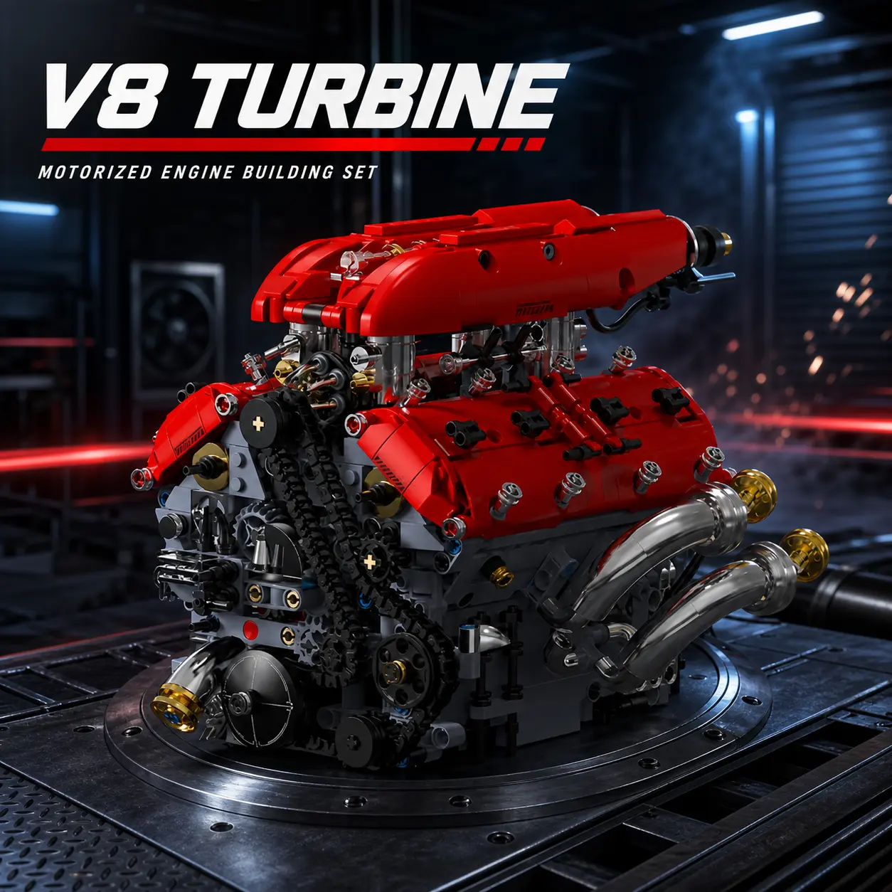 WEEKEND COME  Motorized V8 Turbo Engine Building Kit, Working Simulation Car Engine Model Building Blocks, Mechanical Physics Engineering Display Collectible Set, Gift for Teens & Adult Car Enthusiasts