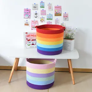 Nordic Rainbow Cotton Rope Storage Basket Dirty Laundry Basket Woven Home Miscellaneous Toys Bedroom Laundry Storage Bin