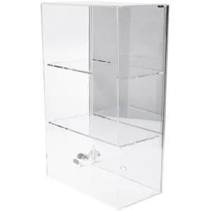 Plymor Clear Acrylic Locking Display Case with Sliding Back, 2 Shelves (Mirrored), 21.75" H x 13.25" W x 7.5" D