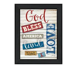 HomeRoots God B less America Bl ack Framed Prin t Wall Art