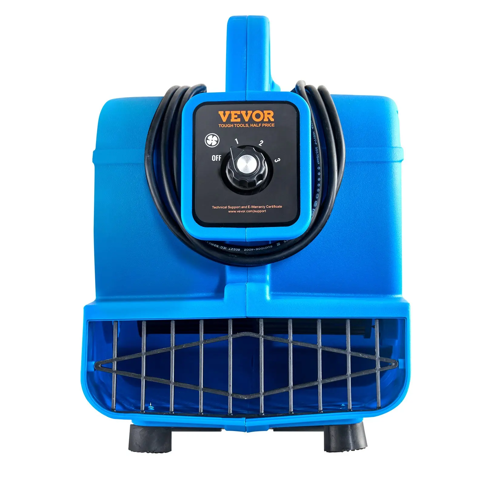 VEVOR Corded Line-Voltage Floor Blower, 1360 RPM, 600 CFM Air Mover, 3-Speed Adjustable Speed, 4 Blowing Angles, 13.6x9.8x12.6 in/345x250x320 mm, Lightweight Durable Portable with Carry Handle, Quick Drying for Garage, Pp