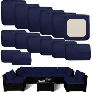Cushion Covers 14 Pcs Cushion Covers fit for 7Pieces 6-Wicker Rattan Sectional Couch Sofa Cushion Slipcovers Set Seat and Back Cover Only, Blue