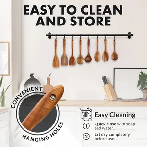 Wooden Kitchen Utensil Set 8-Piece Natural Wood Spoons and Scrapers, Wood Kitchen Utensils, Non-Stick Cookware, Ideal for Home and Restaurant Use, Outdoor Cooking, Gift Set