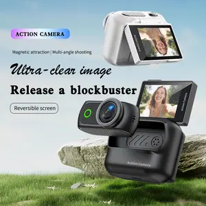 Viral Magnetic Action Camera with Flip Screen, Hands-Free POV Vlog Recording Function, Charging Case, Phone/Monitor Compatibility & Wearable Cable Accessory (Black, White, Pink Options)