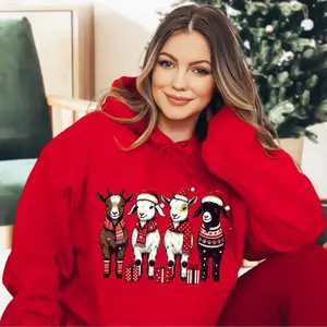 Goat Lover Animal Christmas Shirt, Funny Farm Animal T-Shirts, Crewneck Sweatshirts & Pullover Hoodie, Cute Goat Christmas Hoodie, Goats in a Row Tee, Holiday Gift for Goat Mom
