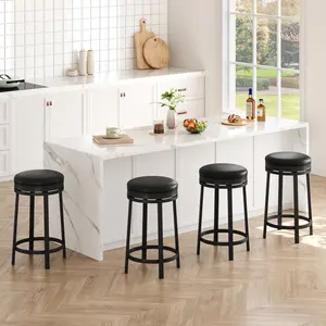 Garvee Set of Modern Swivel Bar Stools, Available in Black and Brown, Featuring PU Leather Upholstered Seats, Metal Frames, No Backrest, Mid-Century Style, Counter Height (65 cm), Ideal for Kitchen, Bar, and Restaurant Use