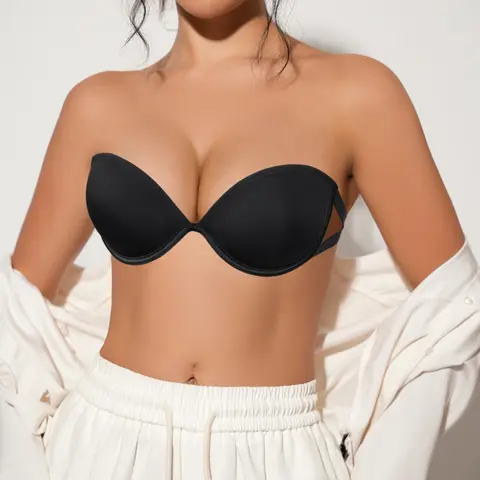 Women's Solid Color Underwire Bandeau Bra, Solid Basic Bra, Casual Comfortable Breathable Buckle Back Bra for Daily Wear, Women's Lingerie for All Seasons, Underwear