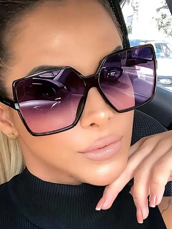 ShineThru Unisex Full Rim Rectangle Stylish Sunglasses - 1 Pair Rich Girl Gradient Large Frame, Simple Design, UV-Protection Tinted Lens Glasses, Women's Fashion Accessory for Daily Commuting & Outdoor Travel,summerwins