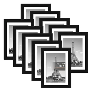 5x7 Picture Frame Set of 10, 4x6 with Mat or 5x7 Without Mat, Multi Photo Frames Collage for Wall or Tabletop Display, Black