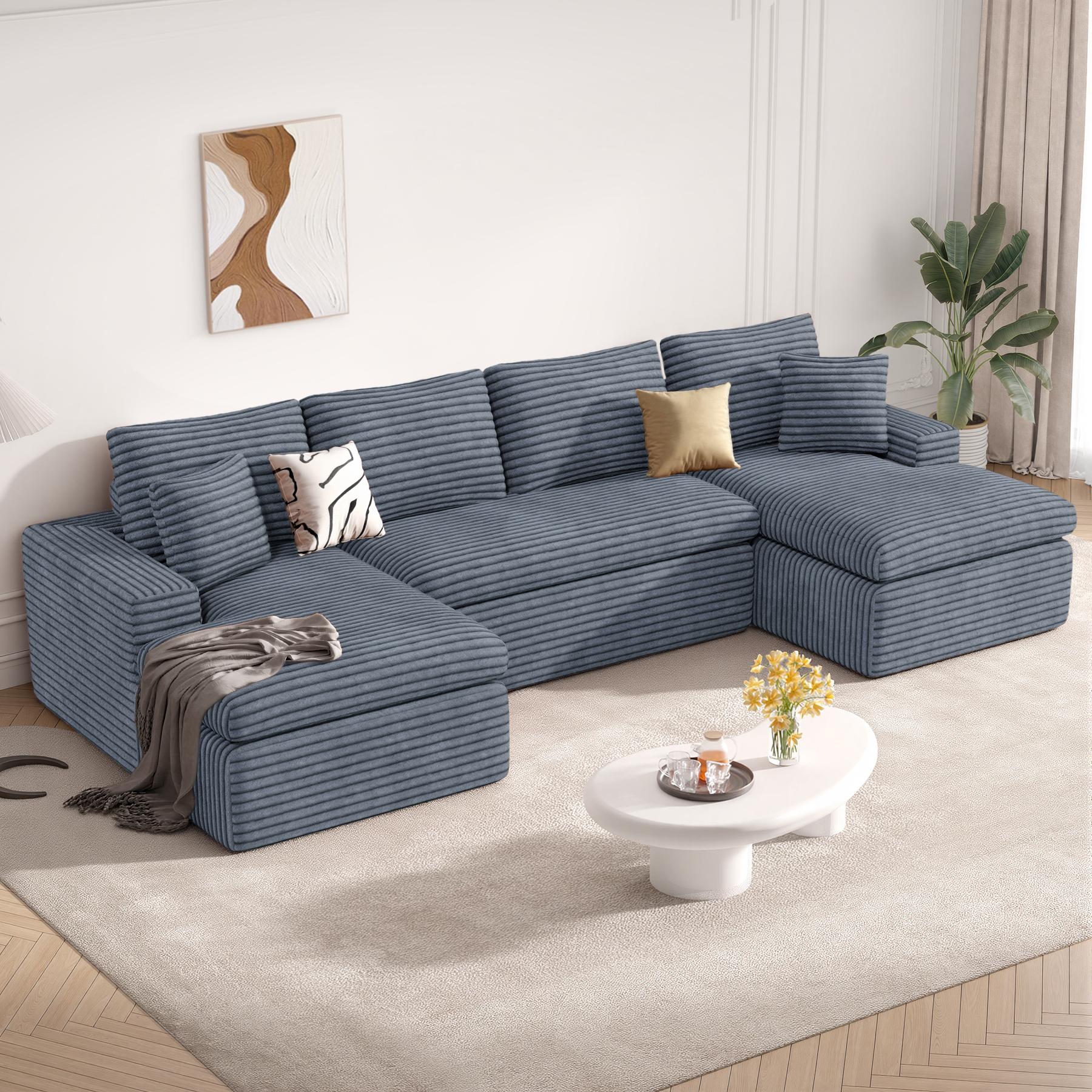 134" U Shaped Modular Sectional Sofa, Oversized Boneless Couches for Living Room,No Assembly Required Corduroy Cloud Couch with Chaise Lounge