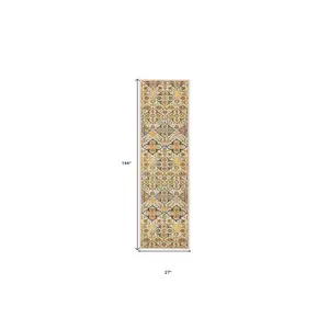 12' Blue And Yellow Floral Runner Rug