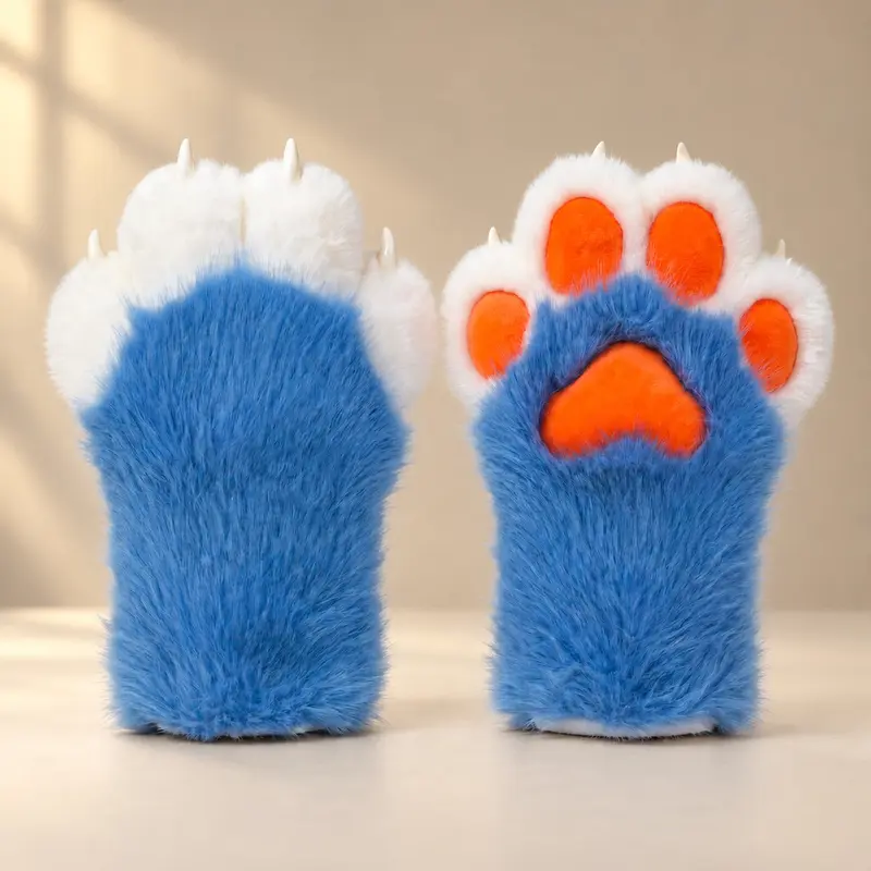 3D Plush Animal Paw Gloves, Soft Furry Hand Paws, Cosplay Gloves, Halloween Costume Accessories