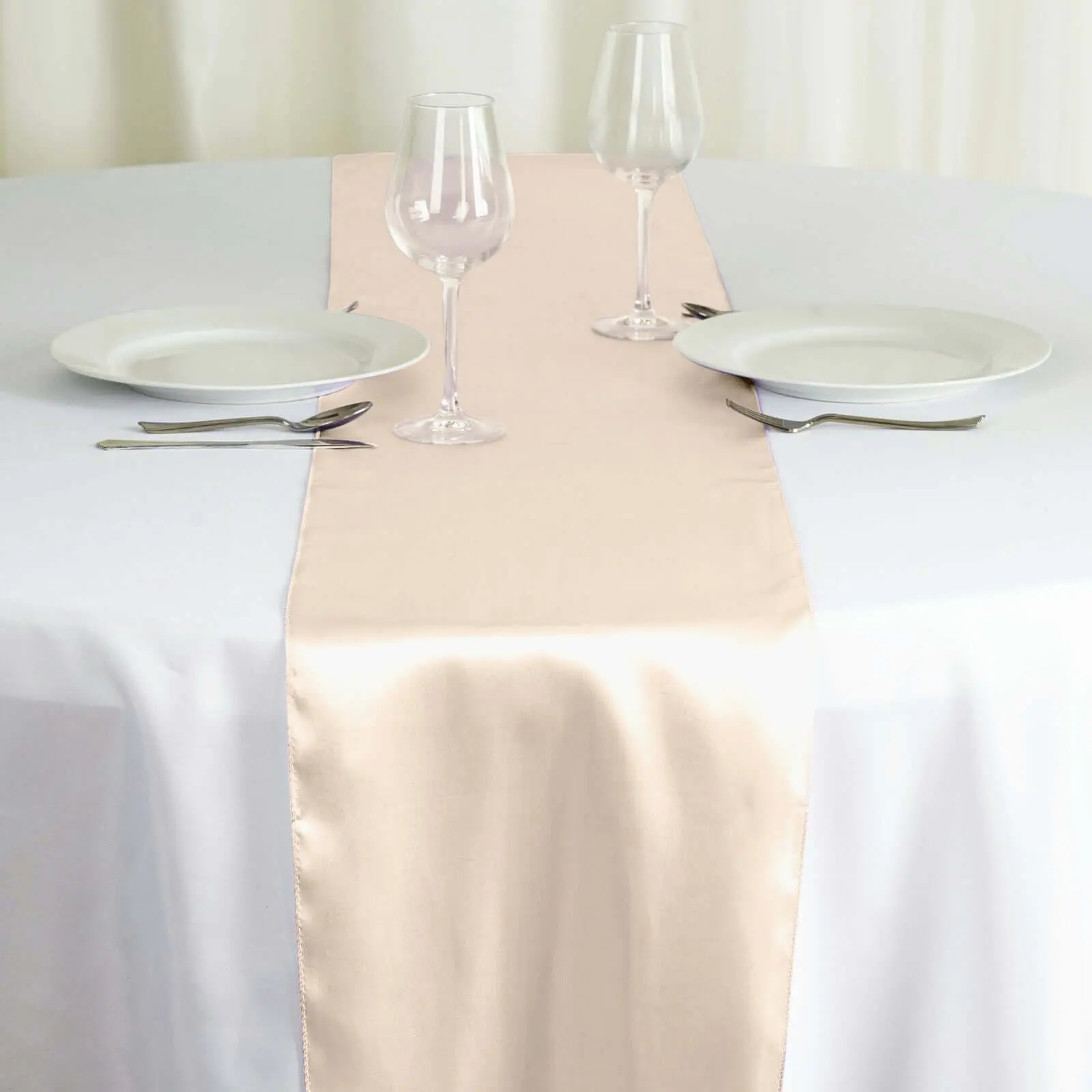 Beige Satin Table Runner (12"x108"), Elegant Household Kitchen Linen for Dining Table Setting, Party Decoration