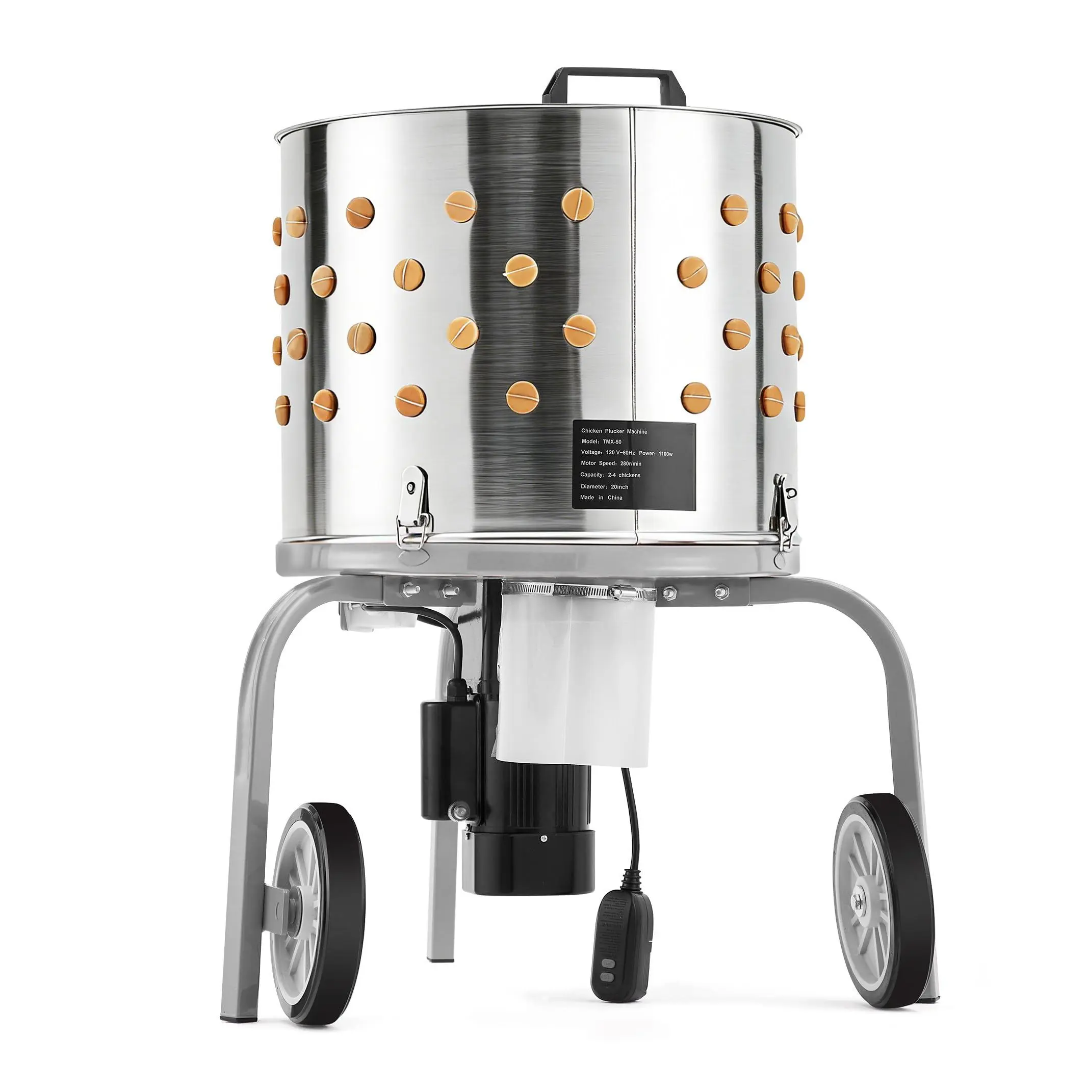20" Stainless Steel Chicken Plucker Machine, 120V Automatic Poultry Defeathering with 108 Soft Fingers, Simple Debris Collection, Portable Butchering Tool for Chickens, Ducks, Turkeys