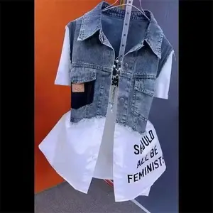 Women Denim Jacket Denim Shirts 2026 New Spring Summer Autumn Casual Fashion Joker Stitching Striped Tops Coat Female Outerwear Long Sleeve