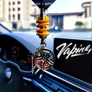 Street Style Unisex Aluminum Alloy Wheel Rim Keychain Durable Shock Absorber Car Tuning Accessory with Suspension Keyring Non - Braided Unplated for Car Enthusiasts Stylish Compact Design