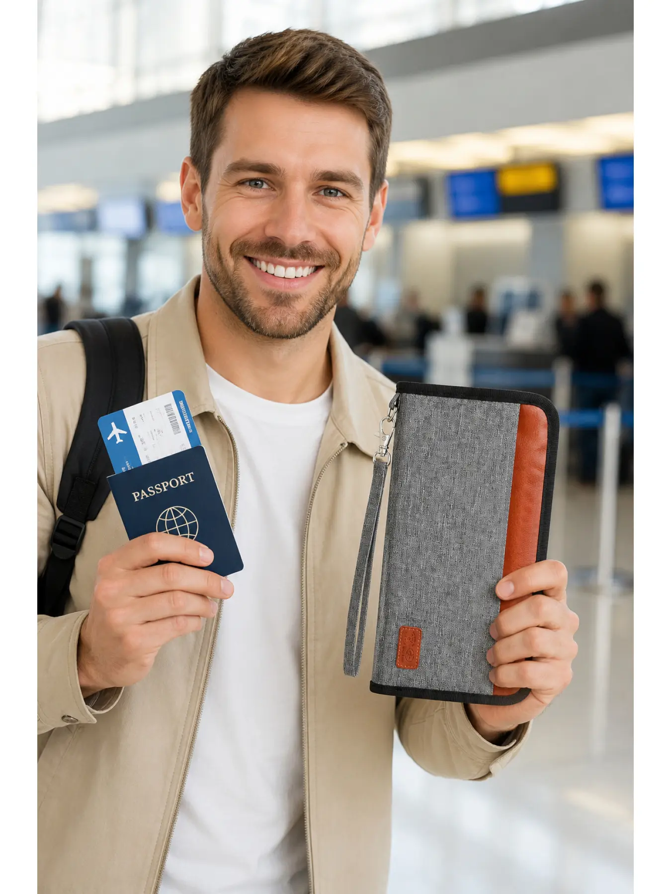 Travel Document Organizer RFID Anti Theft Passport Holder Case for Family Vacation, Waterproof Passport Wallet with Zipper Pocket and Credit Card Storage, Compact Travel Accessories for Airplane Cruise Holiday Gift for Wife Mom Girlfriend
