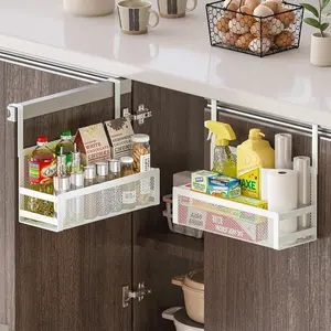 Hanging Kitchen Baskets Fine Mesh Wire Storage Basket Over Cabinet Door Organizer No Drilling Required for Kitchen Bathroom Office Small 2 Pack