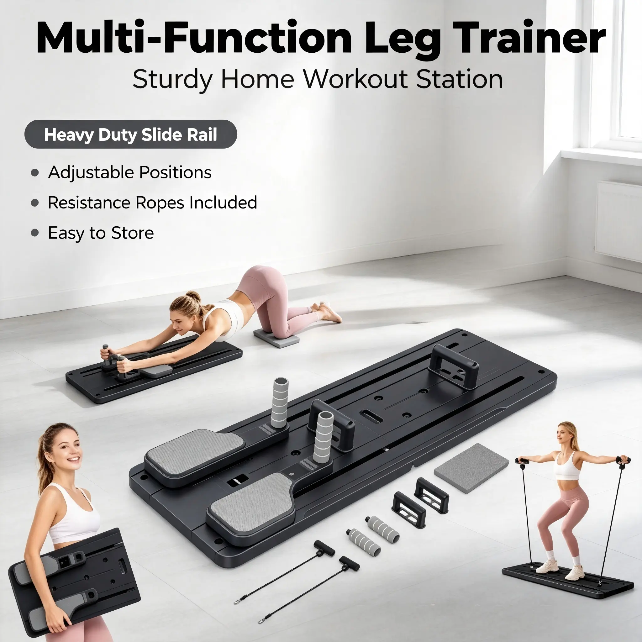 Women's Portable Foldable Pilates Board - Multifunctional Home Ab Training Equipment with Reformer Sets, Resistance Bands