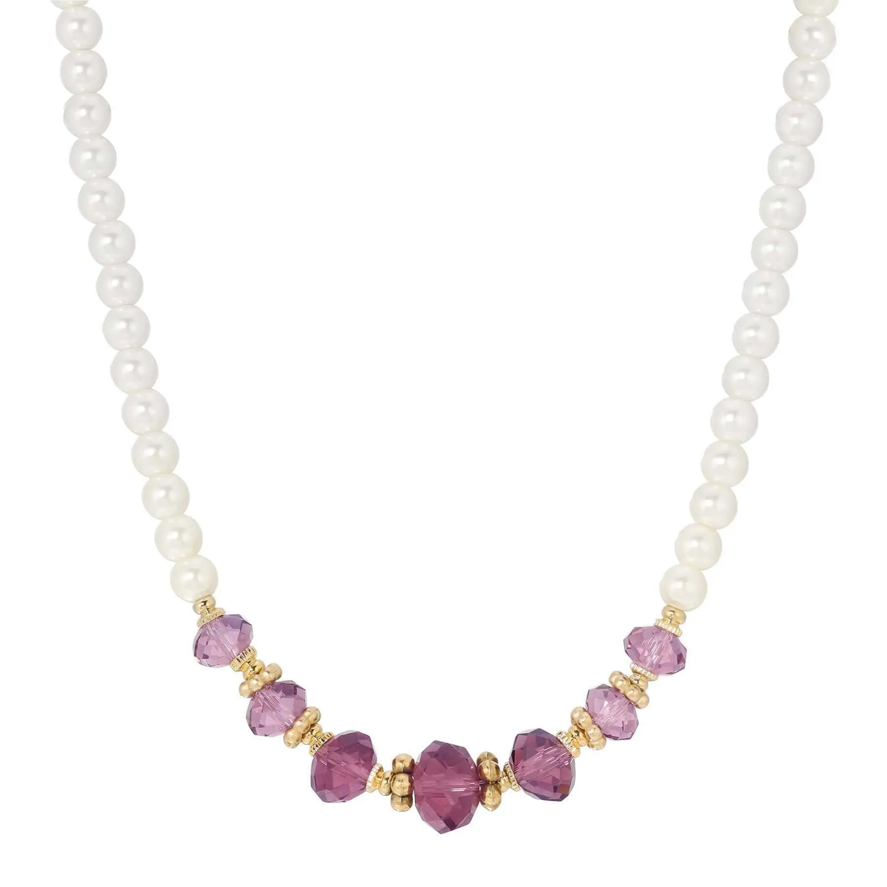 1928 Jewelry Amethyst Purple Glass Bead Faux Pearl Strand Necklace 15" + 3" Extension
