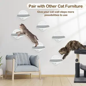 Cat Wall Shelves Furniture Set of 6, Wooden Cat Steps for with Scratching Pad, Sturdy Floating Climber Ladder Stairs, Cats Climbing Wall Systems for Cats Sleep Climb Play (Black Aviable)