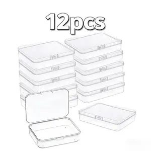 12 Pcs Mini Plastic Storage Containers Box with Lid, 4.5x3.4 Inches Clear Rectangle Box for Collecting Small Items, Beads, Game Pieces, Business Cards, Crafts Accessories