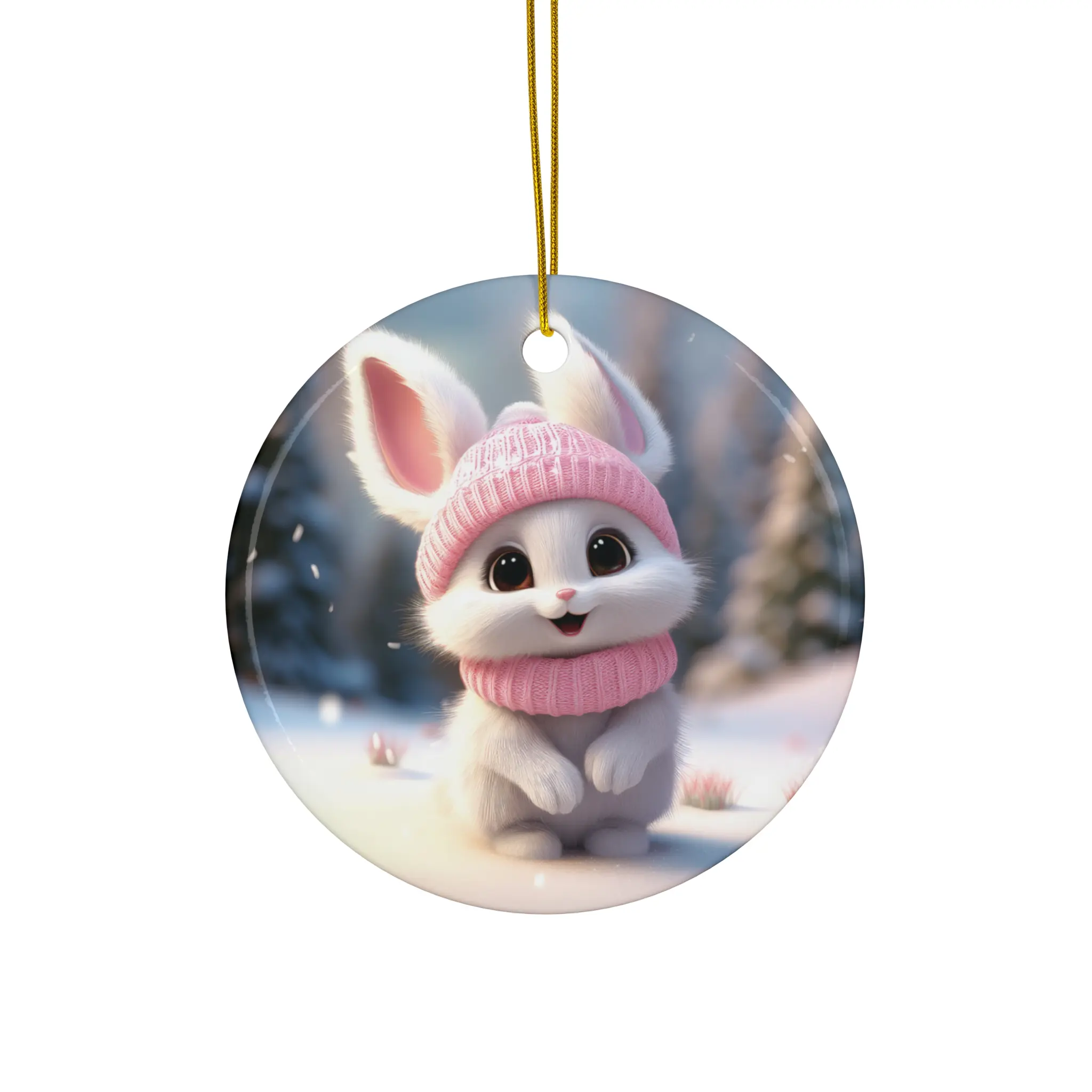 Christmas Bunny Ceramic Ornament,