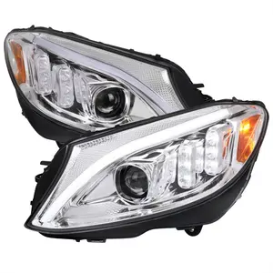 2015-2018 C-Class W205 Full LED Projector Headlights with Sequential Turn Signal (Chrome Housing/Clear Lens)