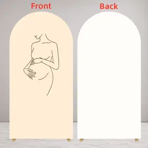 Covering with elastic spandex fabric double-sided round head pregnancy background pregnant arched fabric back cover, suitable for gender revealing at pregnant parties and baby shower decoration (3.3x6.6 feet)