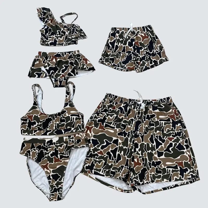Women's Camo Print 2-Piece Stretch Quick-Dry Swimsuit Fabric Bikini Set, Cotton Swimwear for Family Beach Sports & Outdoor Activities, Swimsuit Fabric Bikini Sets