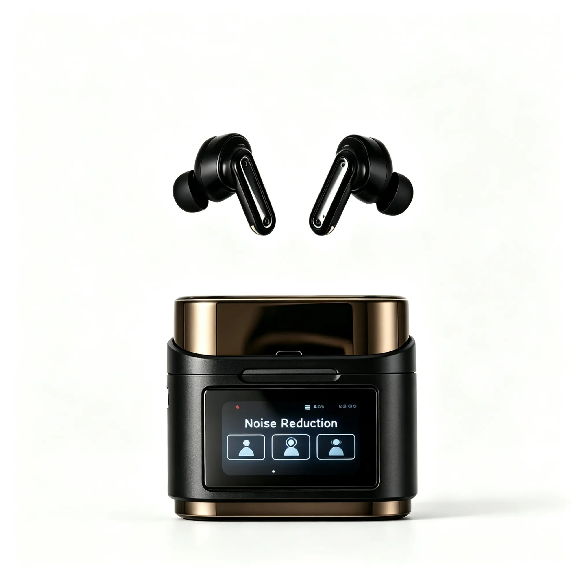 Fluffdrip BD-2 True Wireless Luxury Metallic Earbuds - Portable Custom Smart Display, ANC, ENC, 16-Language Support, "Find My Earbuds", Rechargeable Ear Tips, Audio Clock, Wired Cable Compatibility