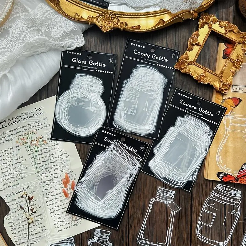 30pcs/pack Random Color Bottle Sticker, Waterproof PET Sticker, Cute Sticker, Sticker Set, Sticker Packs, Decorative Stickers For DIY Scrapbook, Scrapbook Accessories Water Bottle Decoration Stickers Kit