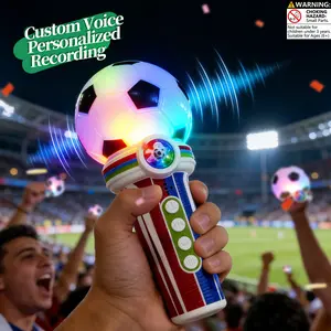 Football Soccer Ball Microphone Toy with Cheering Sound Effects and Flashing Lights for Kids and Fans, Includes Multi-Country Flag Stickers, Megaphone with Reverb and Recording, Fun Handheld Soccer Mic for Game Day Party Gifts. Sporting Event Accessor.