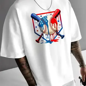 Men’s Baseball-Design T-Shirt – Navy Blue with Red, White, and Baseball Accents – Soft, Breathable, Lightweight Tee – Regular-Fit Crewneck Top Perfect for Baseball, Casual Wear