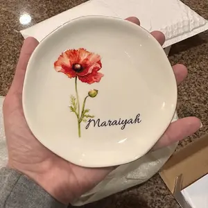 Personalised Birth Flower Trinket Dish, Custom Watercolor Flower Ring Dish, Christmas Gifts, Wedding Bridesmaid Gift, Birthday Jewelry Dish, Graduation Gift, Gift for Teacher
