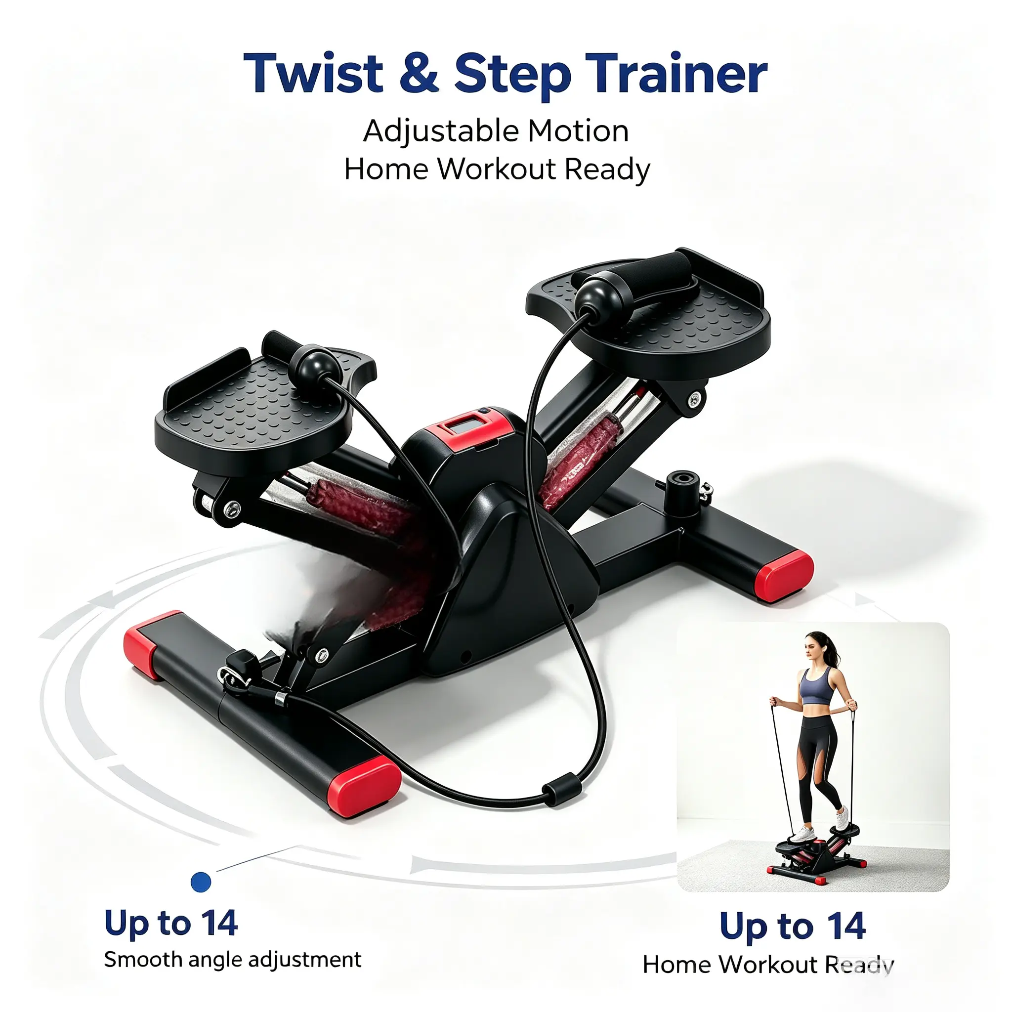 Steppers for Exercise,Super CategorySpace-saving Stair Stepper with ResistanceBands, Mini Stepper for Home And Office Use with330LBS Loading Capacity, Hydraulic FitnessStepper with LCD Monitor Summervibes HomeSquat Machine fit max ab twister