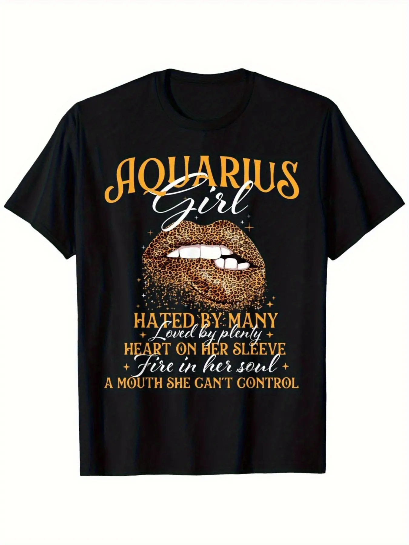 Aquarius Zodiac Sign T-Shirt for Men & Women -  Cotton 220GSM Retro Birthday Tee with Glitter Lip Graphic & Aquarius Print, Unisex Casual Round Neck Short Sleeve Shirt (S-XXXL) for zodiac party Outfits