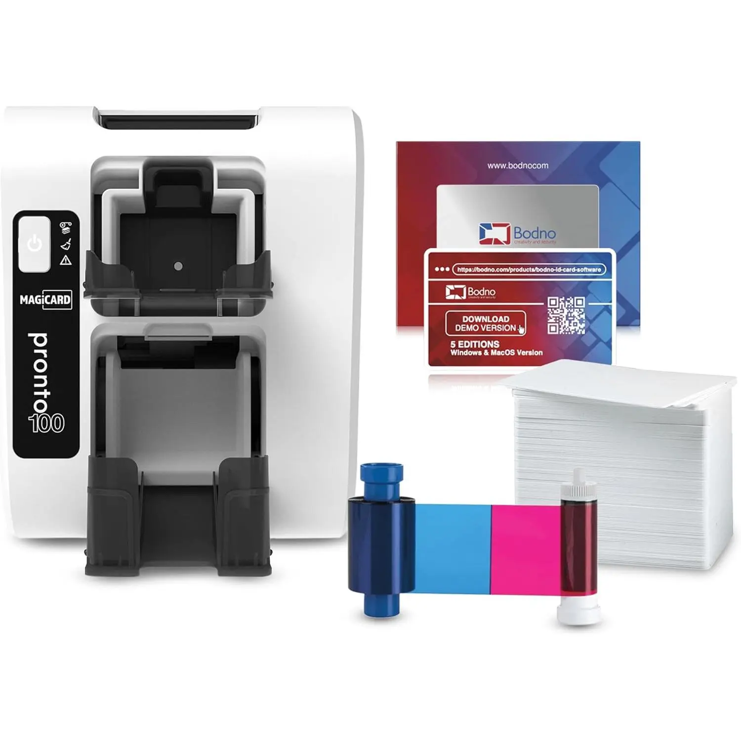 Bodno Magicard Pronto 100 ID Card Printer & Complete Supplies Package ID Software - Bronze Edition